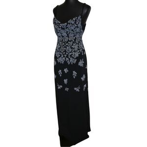 Vintage Betsy & Adam Black Beaded Maxi Dress Y2K Cowl Neck Cutout Gown